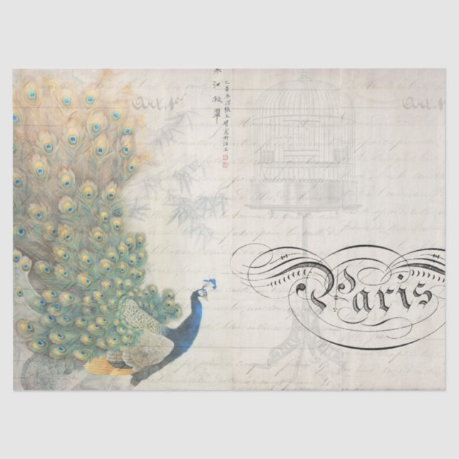 Peacock Ephemera Decoupage Paper Horizontal (Front)