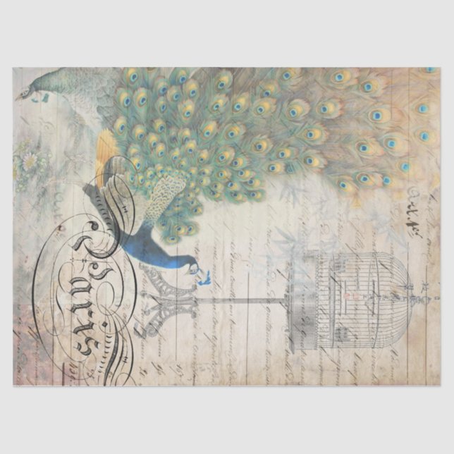 Peacock Ephemera Decoupage Paper Left (Front)