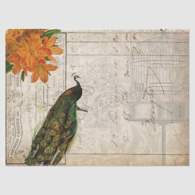 Peacock Ephemera Decoupage tissue Paper landscape (Front)