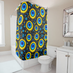 Peacock eye are deco pattern bowl blue gold luxury shower curtain