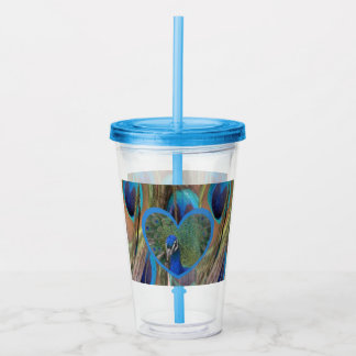 Peacock Face in Heart Acrylic Tumbler