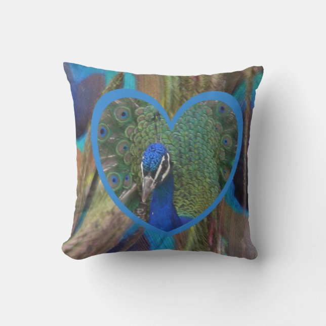 Peacock Face in Heart Trow Pillow (Front)