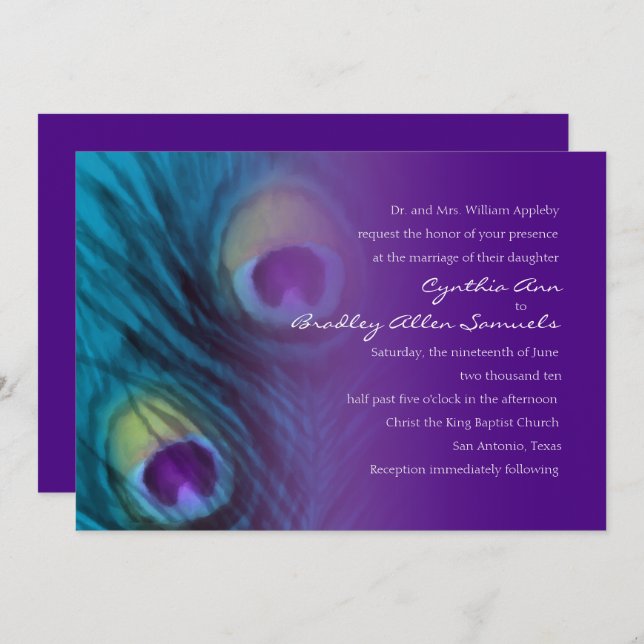 Peacock Fantasy Purple Wedding Invitation (Front/Back)