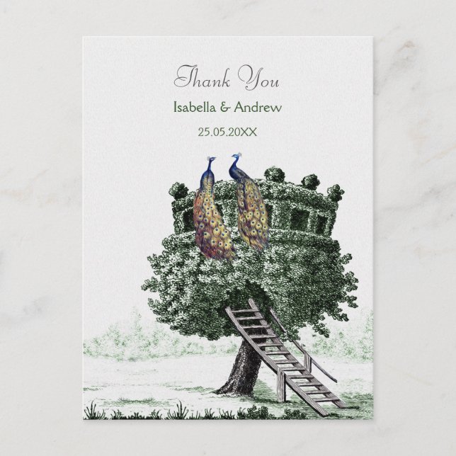 Peacock Fantasy Tree Thank You Card (Front)