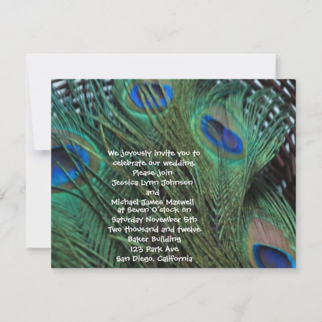 Peacock Feather and Basket Wedding Invitation (Front)