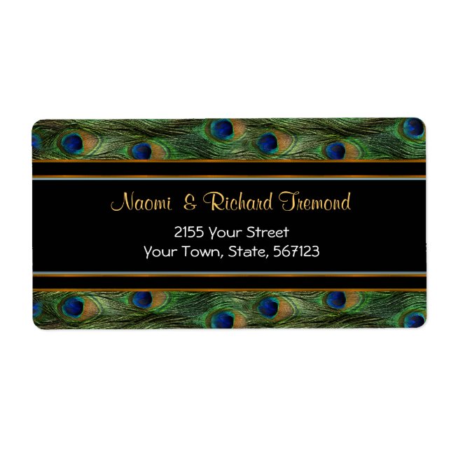 Peacock  Feather and Black Address Label (Front)