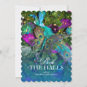 Peacock feather and coloured tree decorations