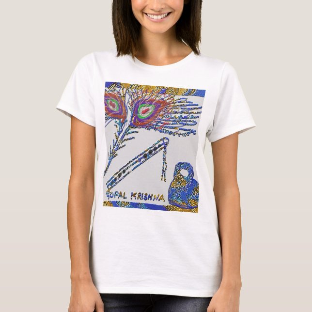 Peacock Feather and Flute - Hare Krishna T-Shirt (Front)