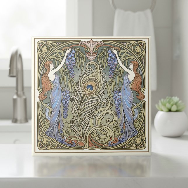 Peacock Feather and Muses Art Nouveau Pat#4 ID1193 Tile (Creator Uploaded)