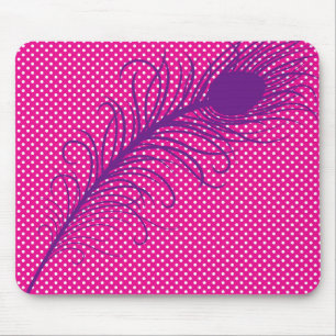Peacock feather and Polka Dots - Pink & Purple Mouse Pad