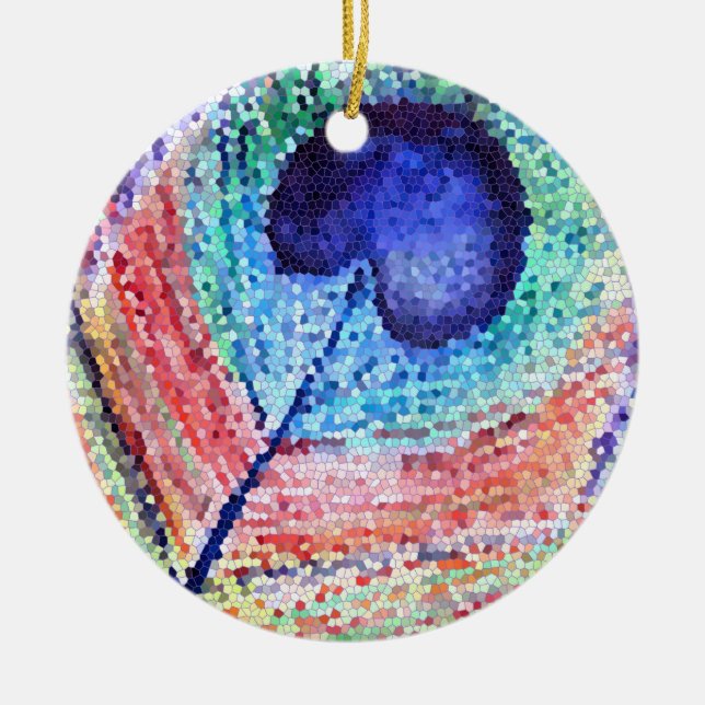 Peacock Feather Art Circle Ornament (Front)