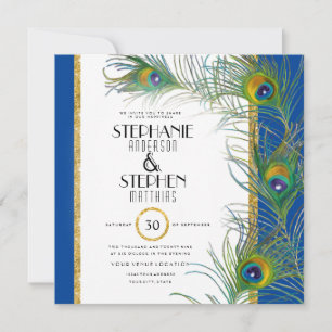 Peacock Feather Art Deco Nouveau Modern Typography Invitation
