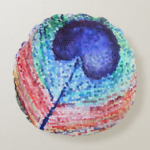 Peacock Feather Art  Round throw Round Cushion