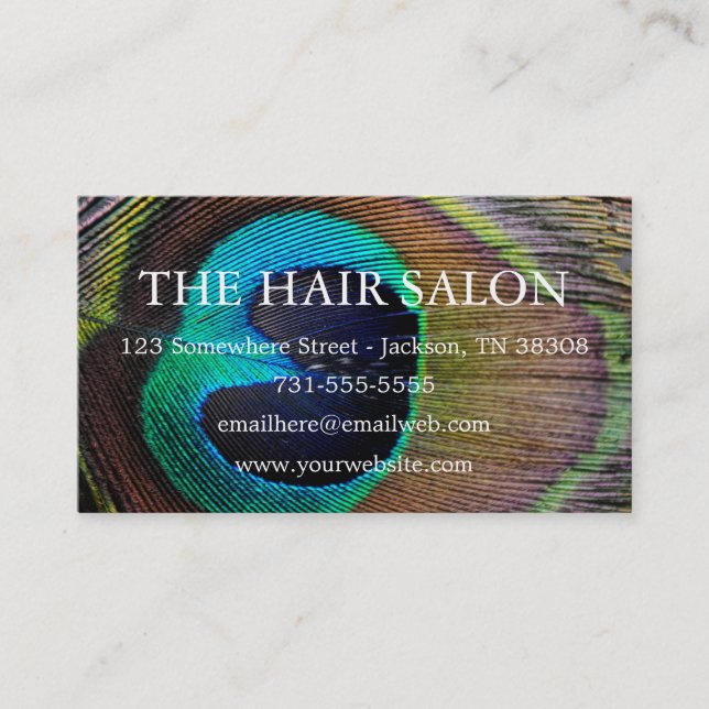 Peacock Feather Background Business Cards (Front)