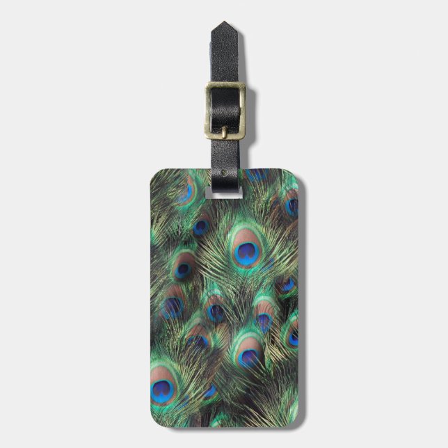 Peacock Feather Background Luggage Tag (Front Vertical)
