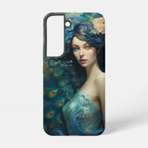 Peacock Feather Beauty: Woman in Teal and Blue  Samsung Galaxy Case