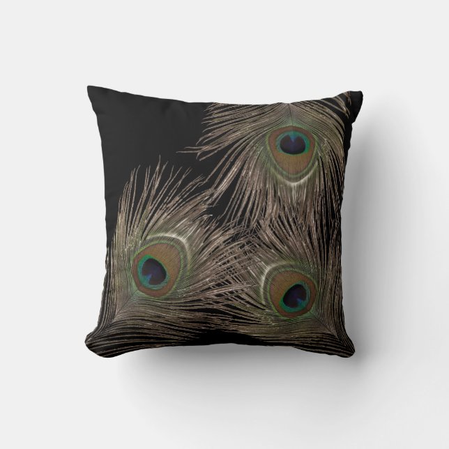 Peacock feather black bg cushion (Front)