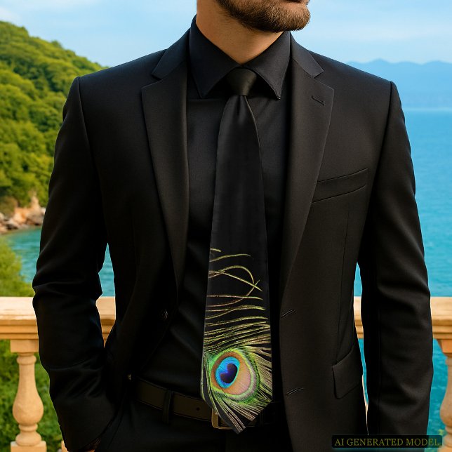 Peacock Feather Black Tie (Elegant tie design from my Glamorous Peacock Feather On Black Collection
)