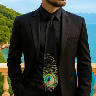 Peacock Feather Black Tie