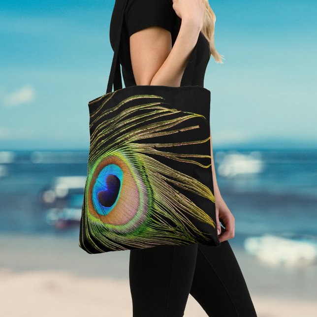 Peacock Feather Black Tote Bag (Creator Uploaded)