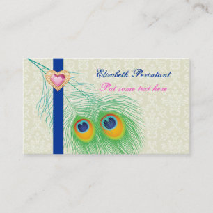 Peacock feather blue hot pink eye catching business card