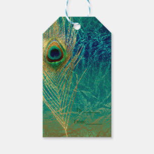 Peacock Feather Blue Teal Gold Exotic Favour Gift Tags