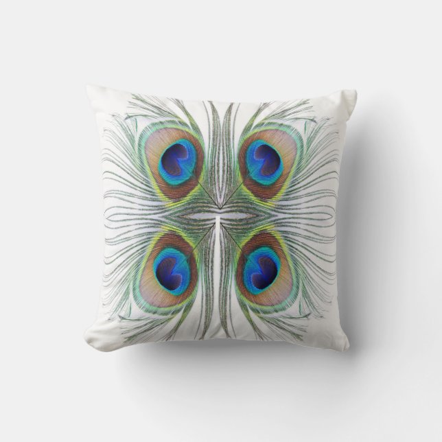 Peacock Feather Bohemian Boho Moroccan Pillow (Front)