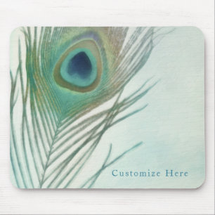 Peacock Feather Boho Chic Watercolor Custom Mouse Pad