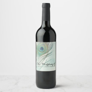 Peacock Feather Boho Chic Watercolor Custom Wine Label