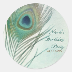 Peacock Feather Boho Chic Watercolor Party Favour Classic Round Sticker