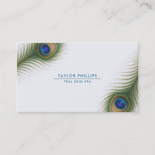Peacock Feather Boho Elegant Business Card (Front)