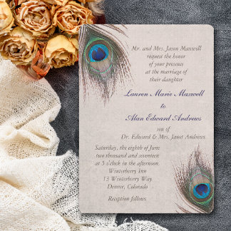 Peacock Feather Border Wedding Invitation