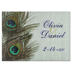 Peacock Feather Bride and Groom Cutting Board