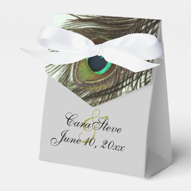 Peacock Feather Bride and Groom Favour Box (Front Side)