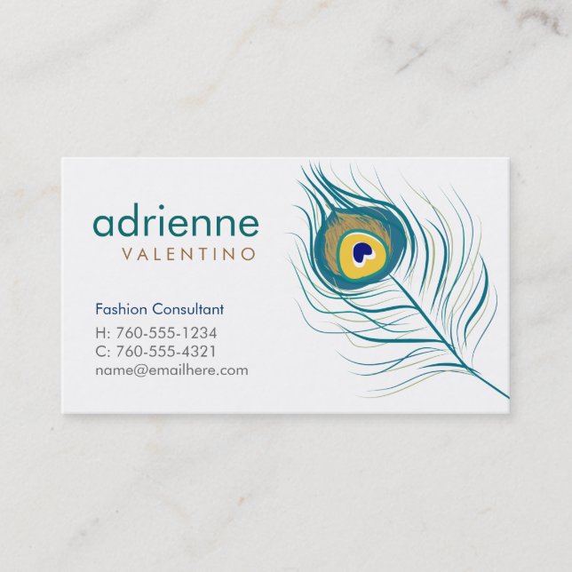 Peacock Feather Business Cards (Front)
