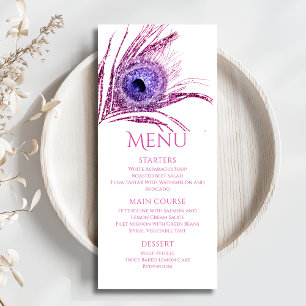 Peacock Feather Chic Glitter Pink Bat Mitzvah Menu