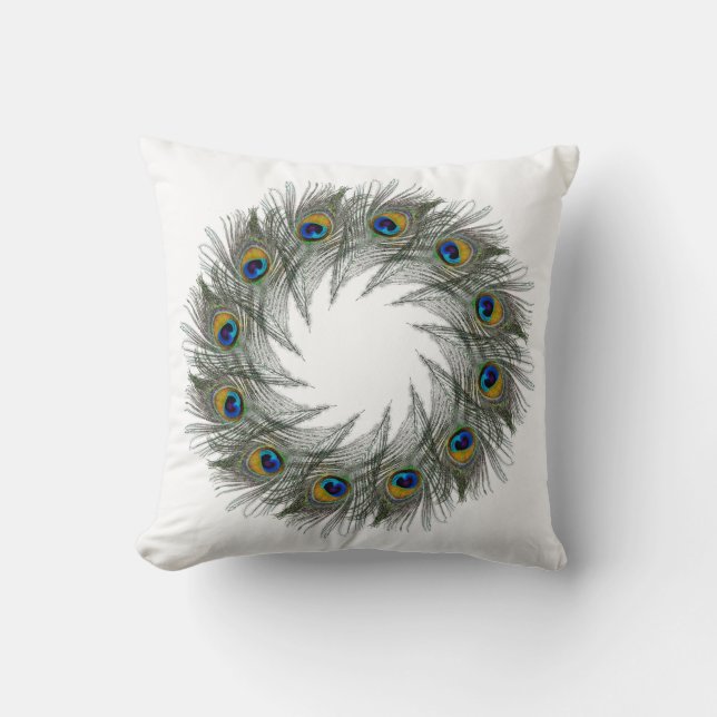 Peacock Feather Circles Cushion (Front)