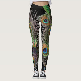Peacock feather collage leggings