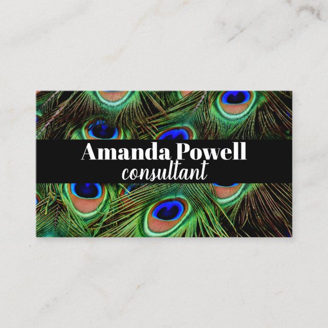 peacock feather custom business cards template (Front)