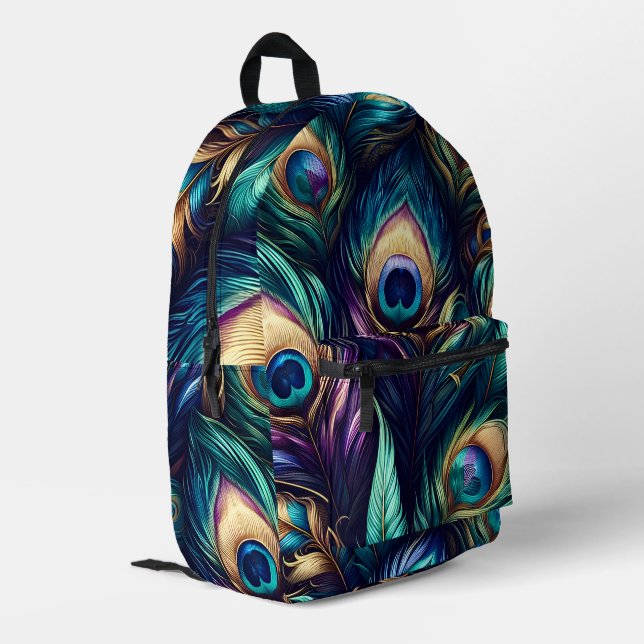 Peacock feather design unique printed backpack (Back Corner Left)