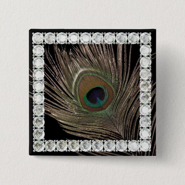 Peacock feather-diamond square 15 cm square badge (Front)