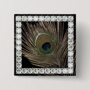 Peacock feather-diamond square 15 cm square badge