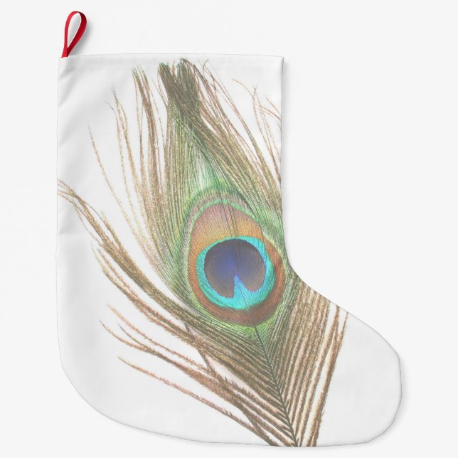 Peacock Feather Double Sided Large Christmas Stocking (Front)