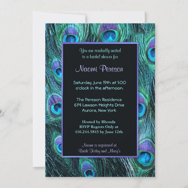 Peacock Feather Drama - Bridal Shower Invitation (Front)