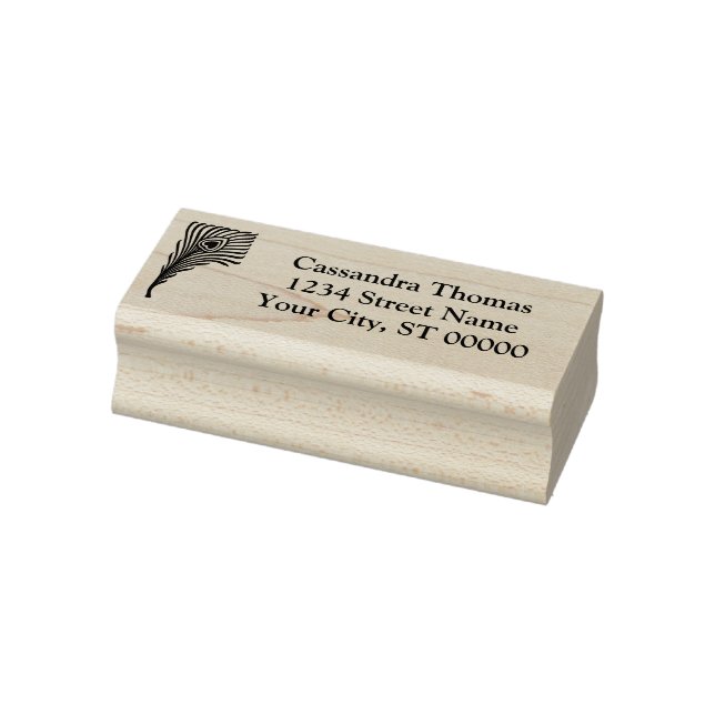 Peacock Feather Drawing Name Return Address Rubber Stamp (Stamp)