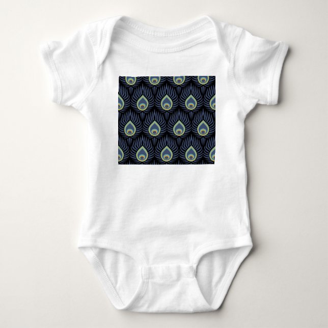 Peacock Feather: Elegant Pattern. Baby Bodysuit (Front)
