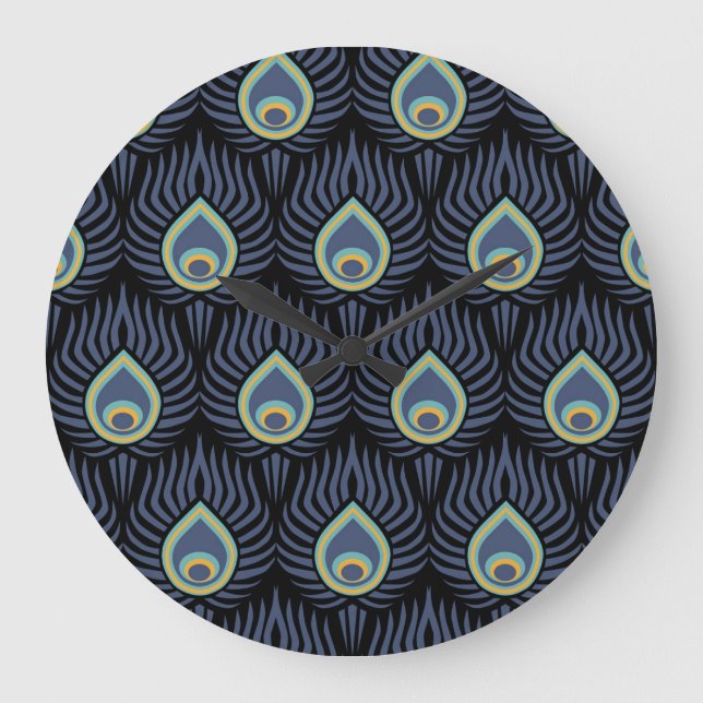 Peacock Feather: Elegant Pattern. Large Clock (Front)