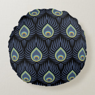 Peacock Feather: Elegant Pattern. Round Cushion