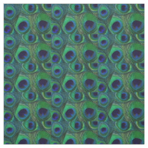 Peacock Feather Fabric - Green Teal Blue Navy