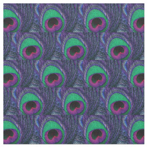 Peacock Feather Fabric Green Teal Purple Pink Blac